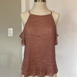 🛍️🛍️🛍️ Forever 21 Knit Top/Off Shoulder, Blush, Shimmery, sz M, NWT